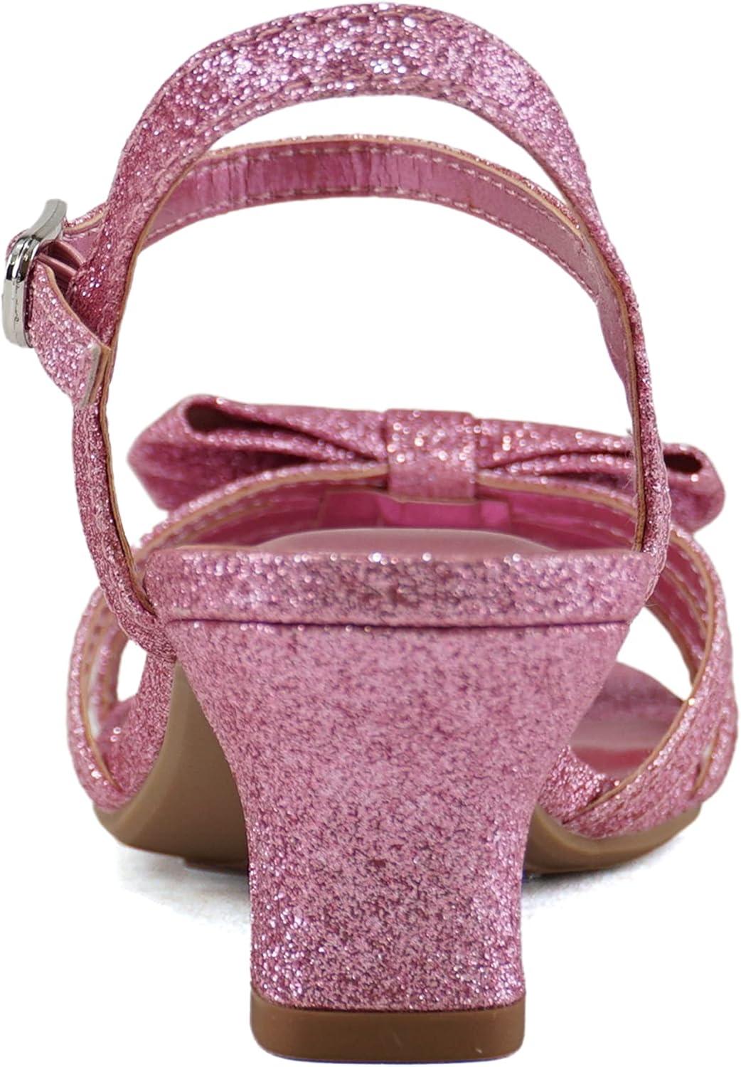imageSoda Girly2 Childrens Girls Open Toe Slingback Block High Heel SandalsPink Glitter