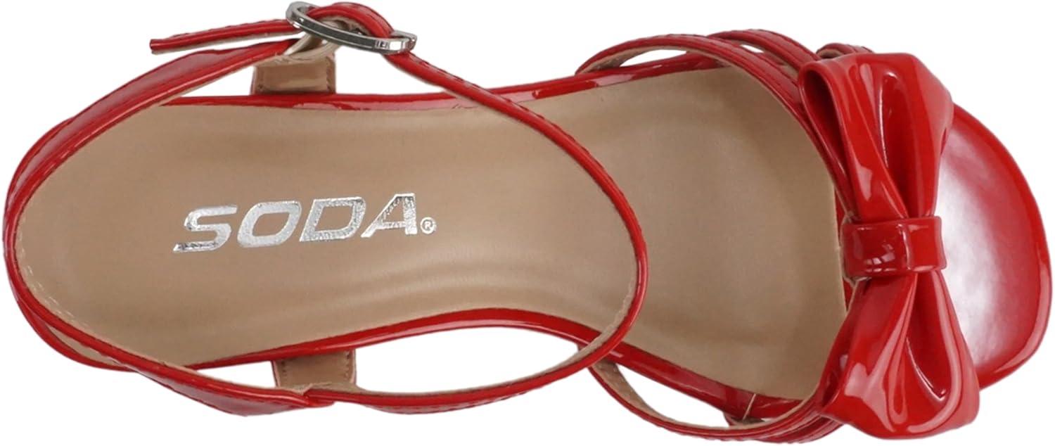 imageSoda Girly2 Childrens Girls Open Toe Slingback Block High Heel SandalsRed Patent