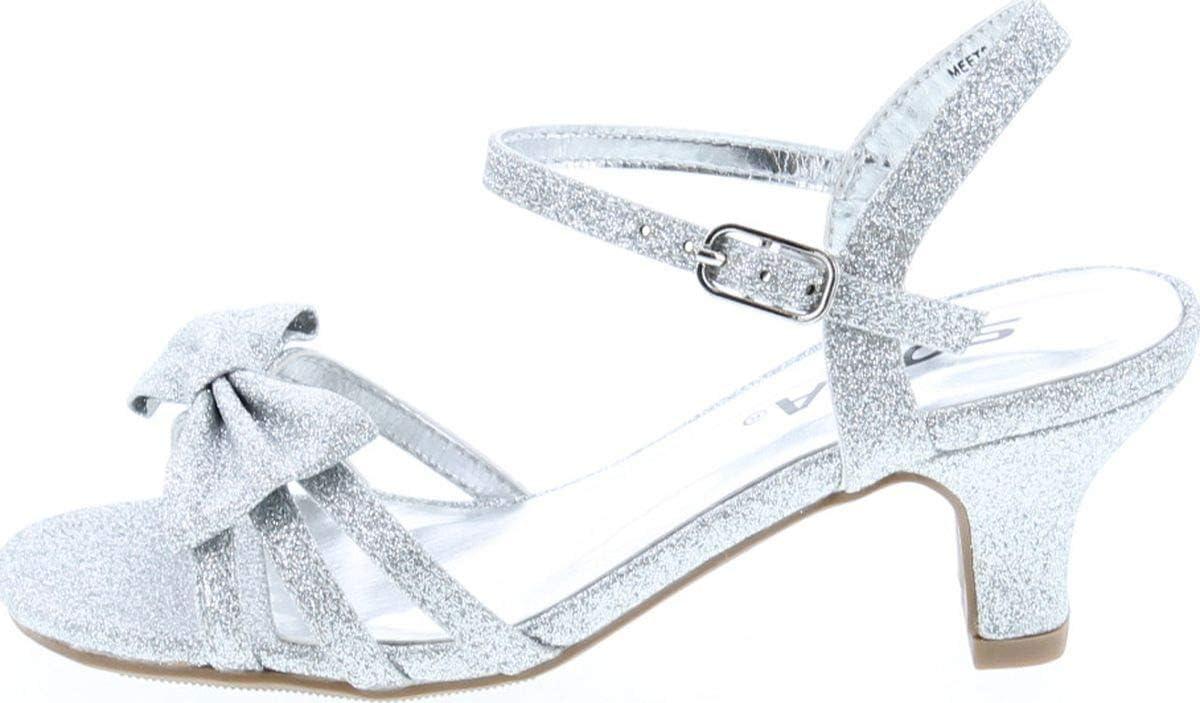 imageSoda Girly2 Childrens Girls Open Toe Slingback Block High Heel SandalsSilver Glt