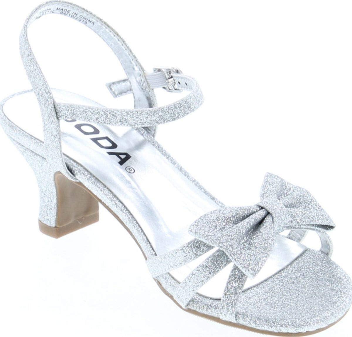 imageSoda Girly2 Childrens Girls Open Toe Slingback Block High Heel SandalsSilver Glt