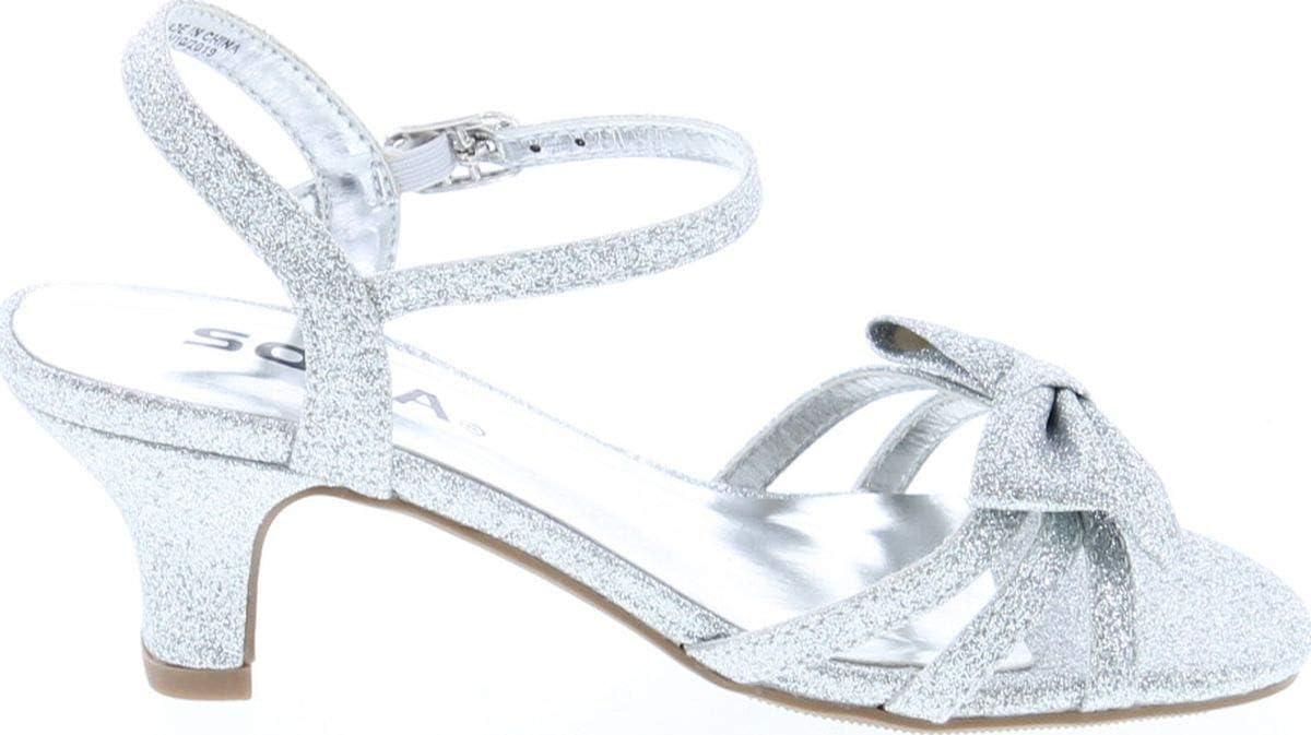 imageSoda Girly2 Childrens Girls Open Toe Slingback Block High Heel SandalsSilver Glt