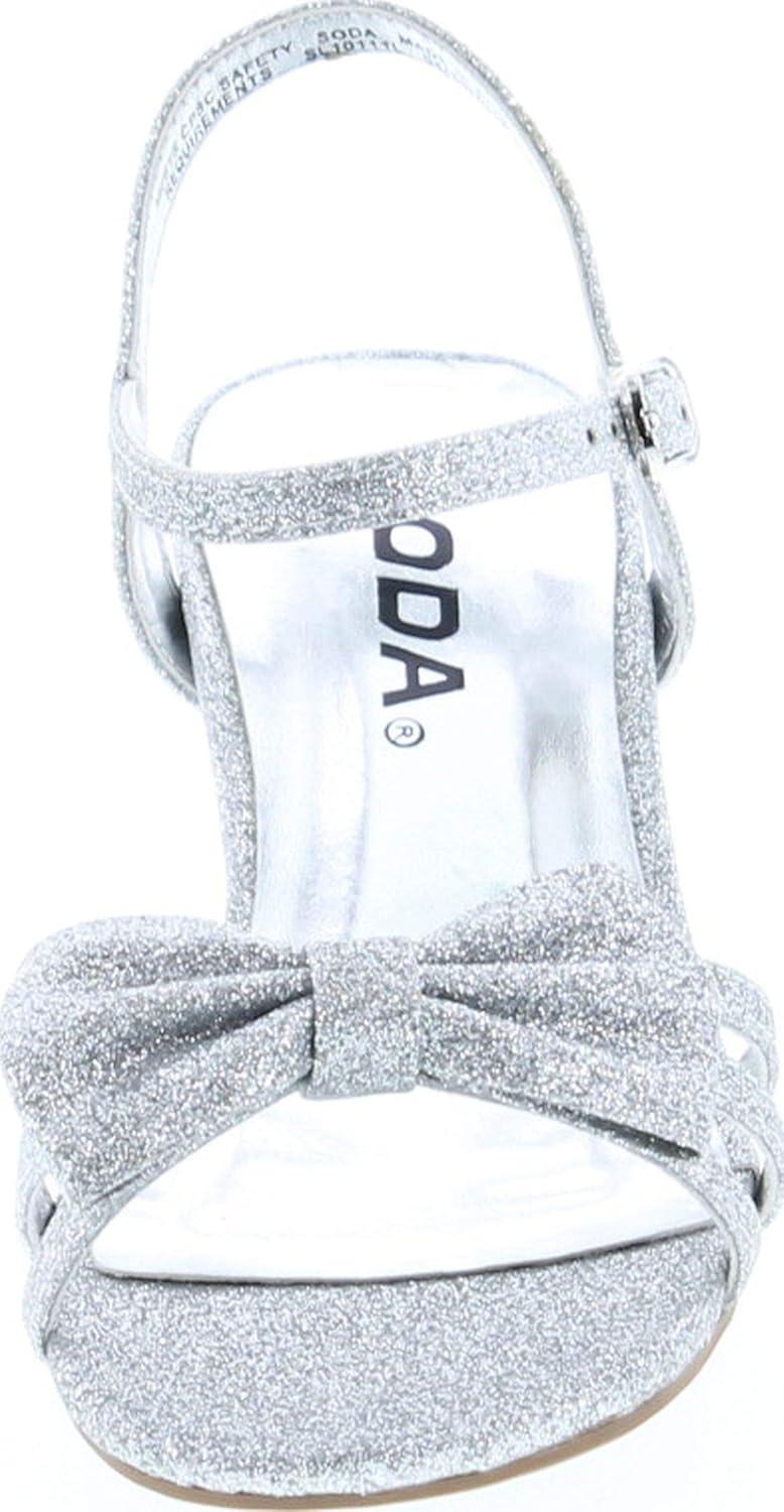 imageSoda Girly2 Childrens Girls Open Toe Slingback Block High Heel SandalsSilver Glt