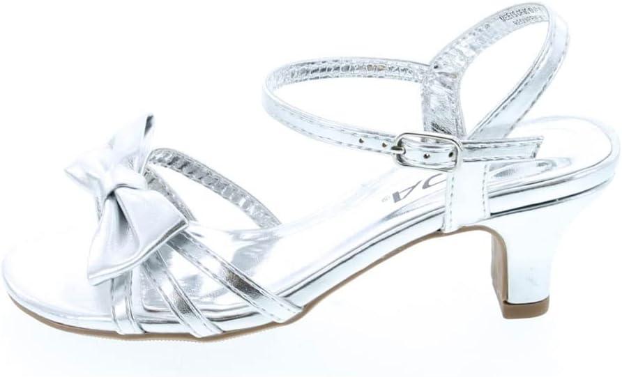 imageSoda Girly2 Childrens Girls Open Toe Slingback Block High Heel SandalsSilver Pu