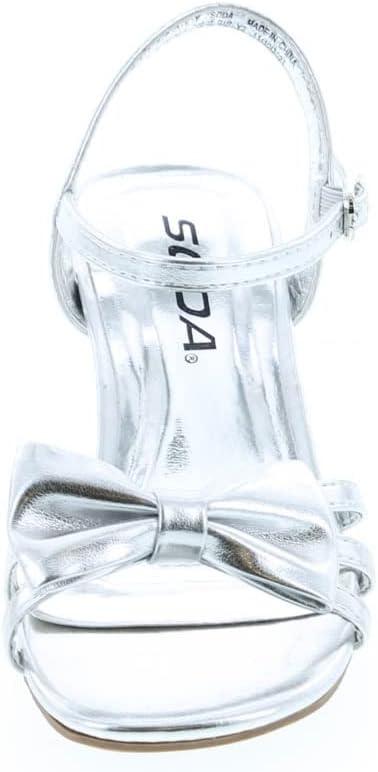 imageSoda Girly2 Childrens Girls Open Toe Slingback Block High Heel SandalsSilver Pu