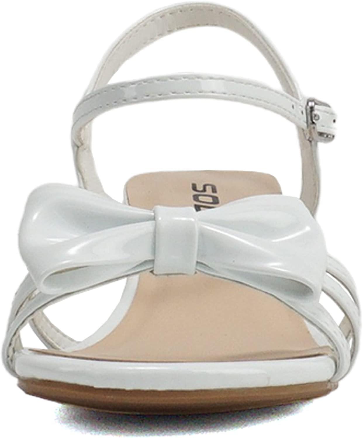 imageSoda Girly2 Childrens Girls Open Toe Slingback Block High Heel SandalsWhite Patent
