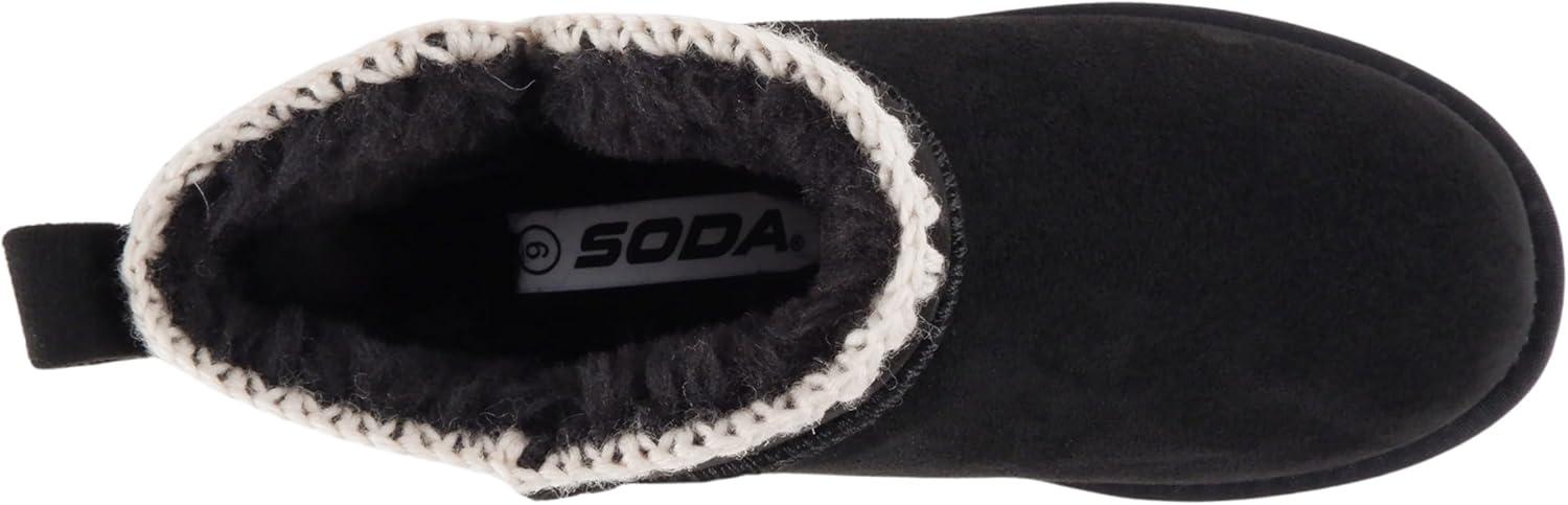 imageSoda Groove  Women Round Toe Lug Sole Low Flatform Sherpalined Ankle Bootie with Stitch DetailBlack Imitation Suede