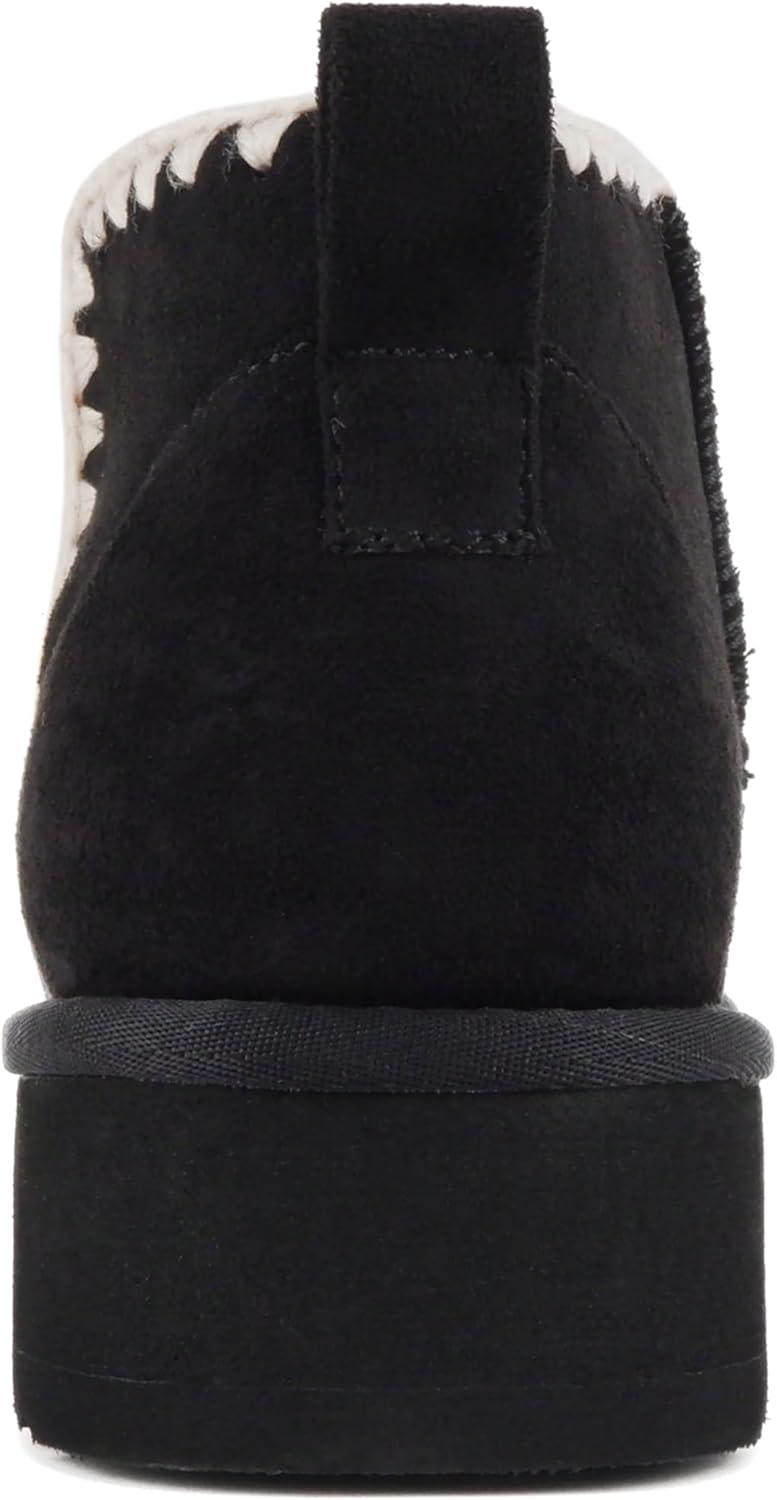 imageSoda Groove  Women Round Toe Lug Sole Low Flatform Sherpalined Ankle Bootie with Stitch DetailBlack Imitation Suede