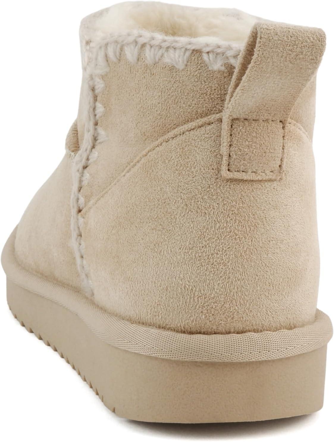 imageSoda Groove  Women Round Toe Lug Sole Low Flatform Sherpalined Ankle Bootie with Stitch DetailLow Oat Imsu