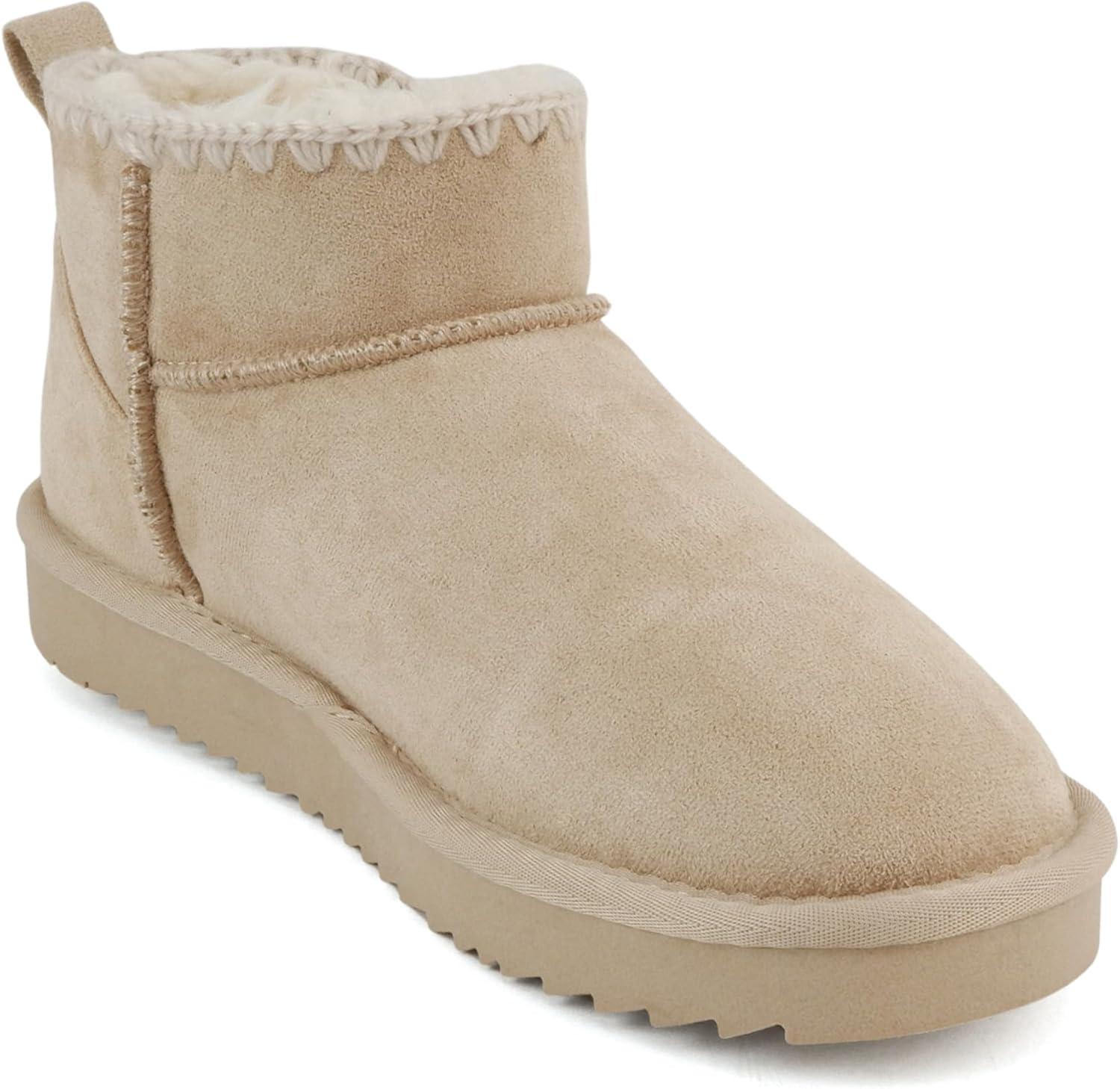 imageSoda Groove  Women Round Toe Lug Sole Low Flatform Sherpalined Ankle Bootie with Stitch DetailLow Oat Imsu