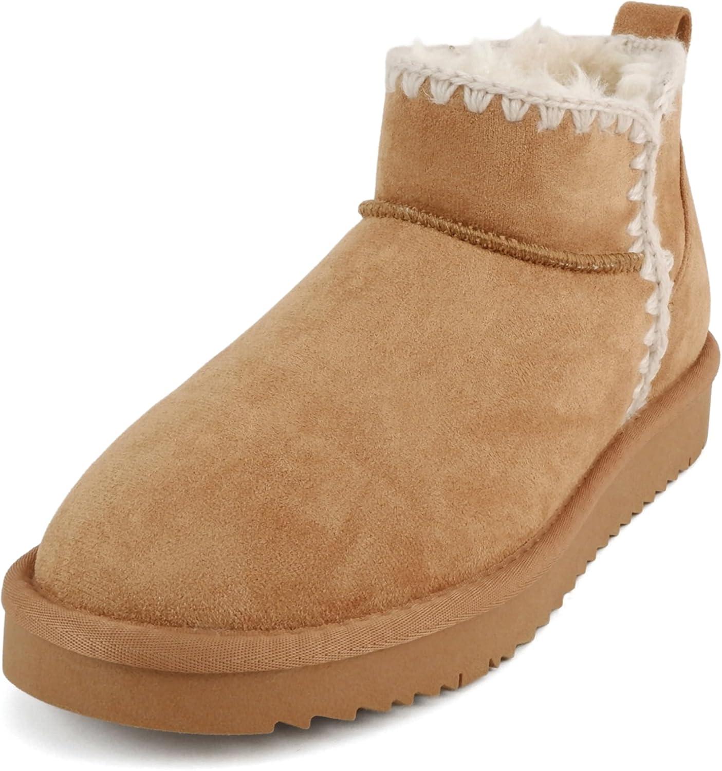 imageSoda Groove  Women Round Toe Lug Sole Low Flatform Sherpalined Ankle Bootie with Stitch DetailLow Tan Imsu