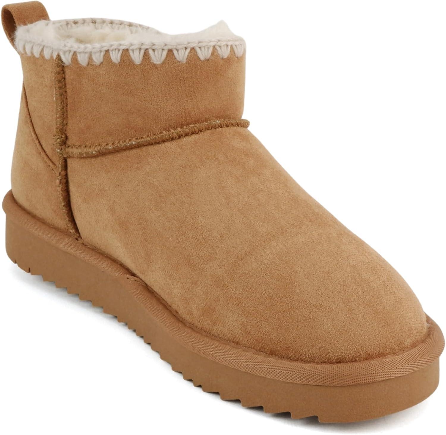 imageSoda Groove  Women Round Toe Lug Sole Low Flatform Sherpalined Ankle Bootie with Stitch DetailLow Tan Imsu