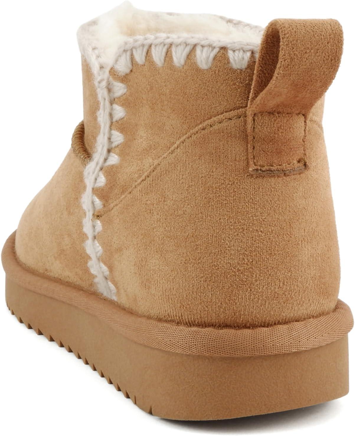 imageSoda Groove  Women Round Toe Lug Sole Low Flatform Sherpalined Ankle Bootie with Stitch DetailLow Tan Imsu