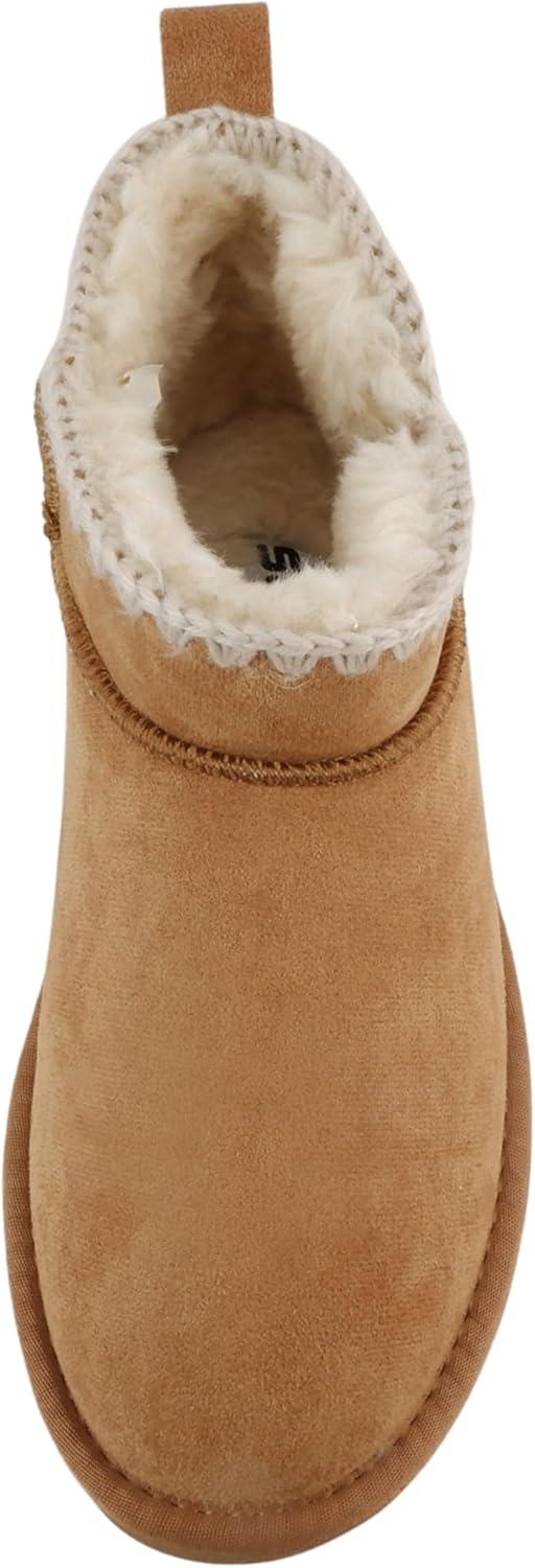 imageSoda Groove  Women Round Toe Lug Sole Low Flatform Sherpalined Ankle Bootie with Stitch DetailLow Tan Imsu