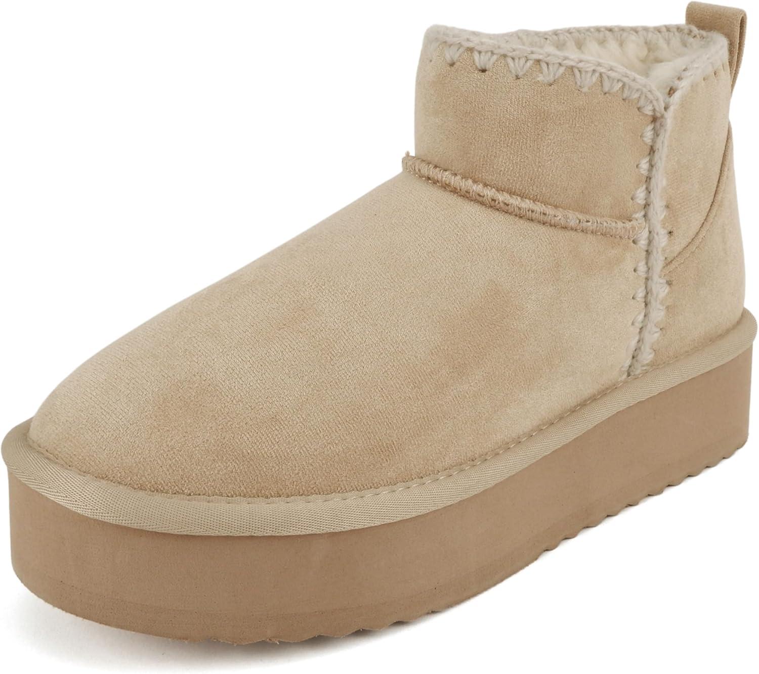 imageSoda Groove  Women Round Toe Lug Sole Low Flatform Sherpalined Ankle Bootie with Stitch DetailOatmeal Imitation Suede