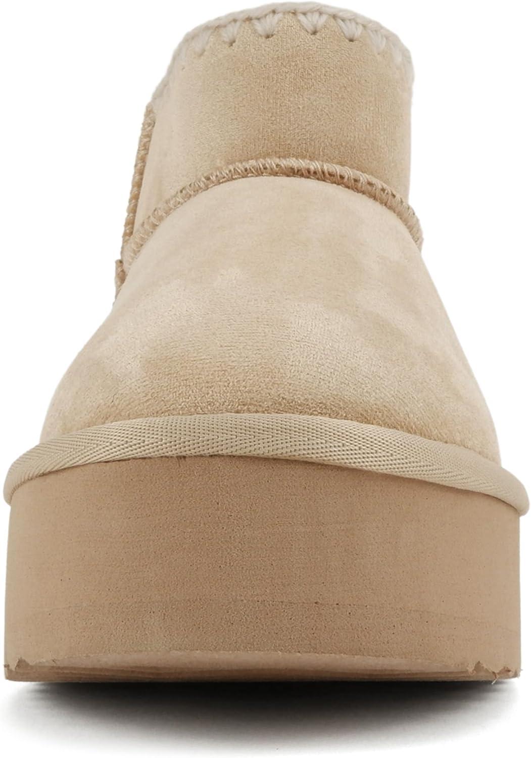 imageSoda Groove  Women Round Toe Lug Sole Low Flatform Sherpalined Ankle Bootie with Stitch DetailOatmeal Imitation Suede