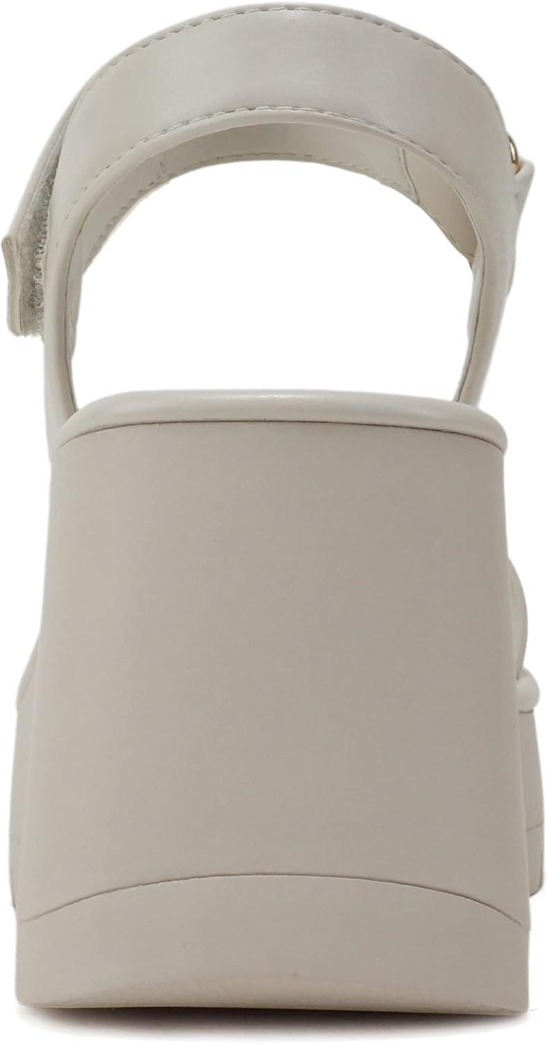 imageSoda HITTO  Women Open Square Toe Single Band Hook ampamp Loop Ankle Strap Lug Sole Wedge SandalOff White Pu