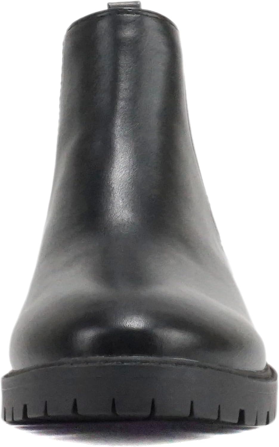 imageSoda HOPPER  Women Round Toe Double Elastic Gore Lug Sole Low Heel Chelsea Ankle Boot BootieBlack Pu