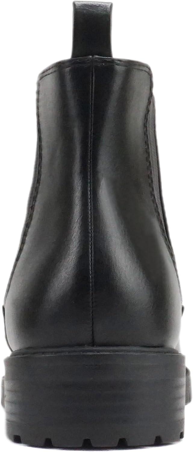 imageSoda HOPPER  Women Round Toe Double Elastic Gore Lug Sole Low Heel Chelsea Ankle Boot BootieBlack Pu