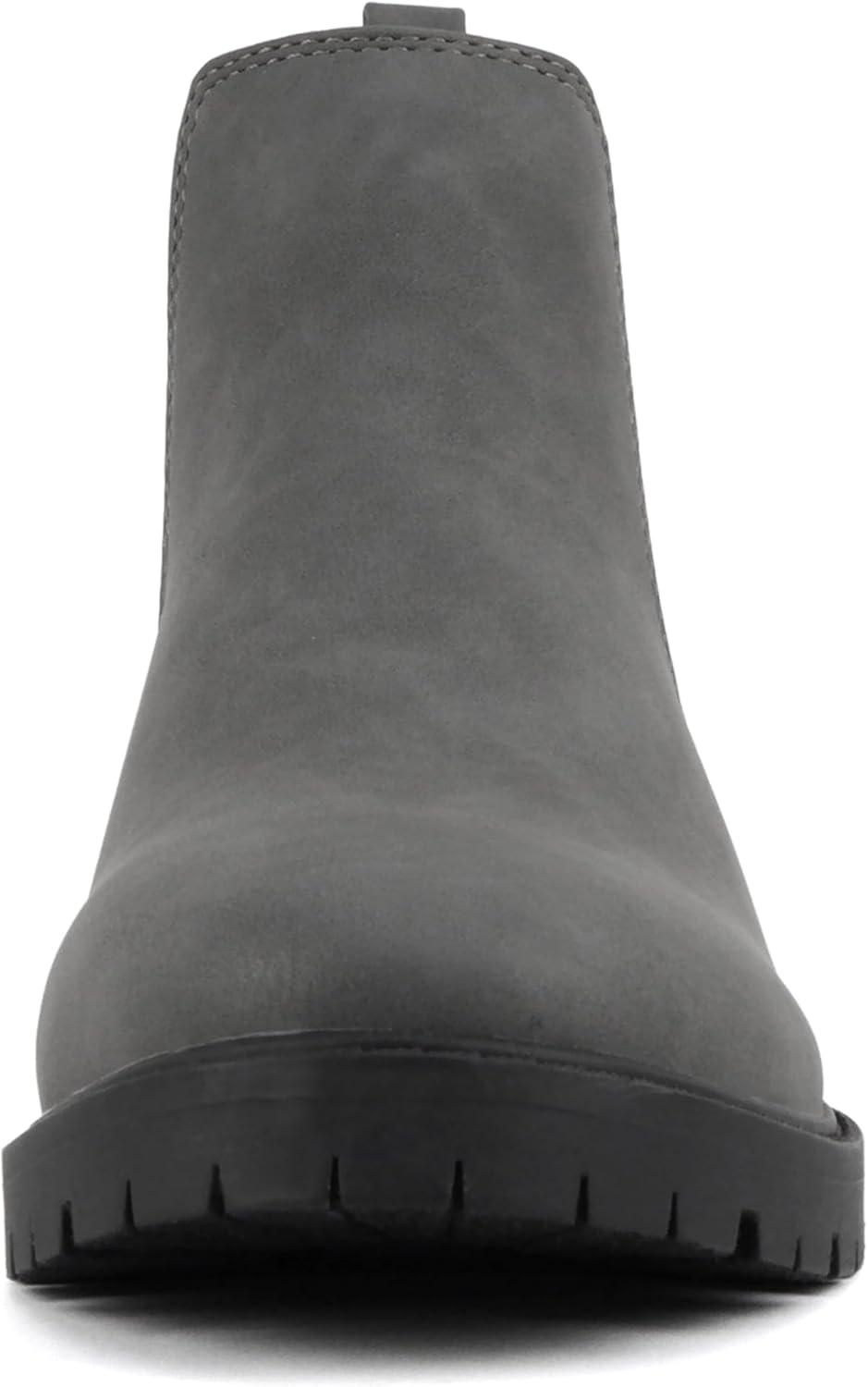 imageSoda HOPPER  Women Round Toe Double Elastic Gore Lug Sole Low Heel Chelsea Ankle Boot BootieDark Grey Nubuck
