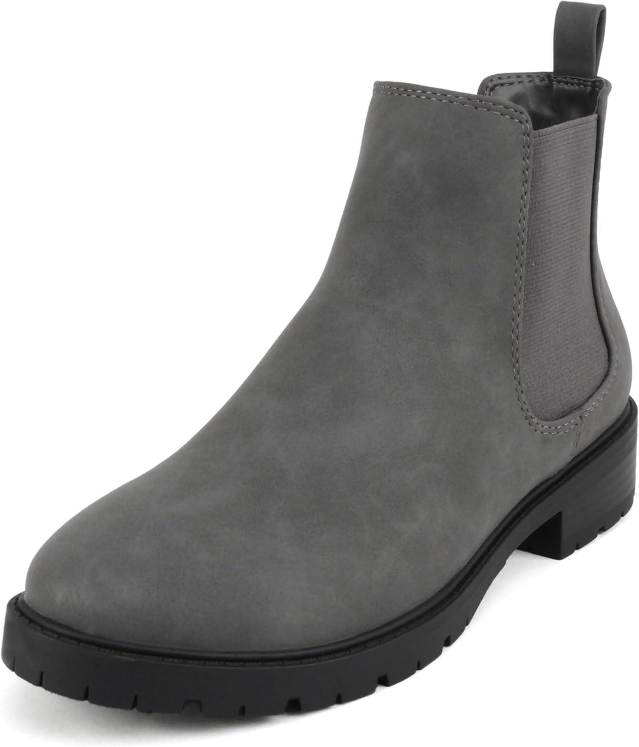 imageSoda HOPPER  Women Round Toe Double Elastic Gore Lug Sole Low Heel Chelsea Ankle Boot BootieDark Grey Nubuck