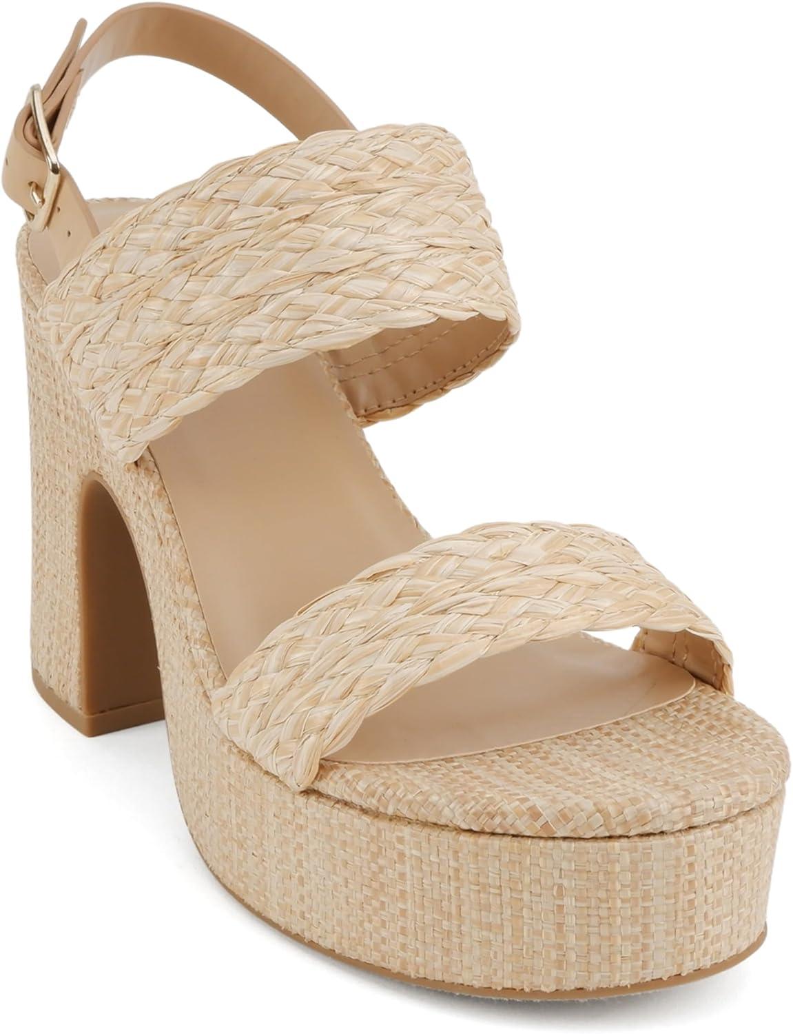 imageSoda Home  Women Round Toe Raffia Upper High Heel Platform Wedge Sandal with Adjustable Ankle StrapBeige Raffia