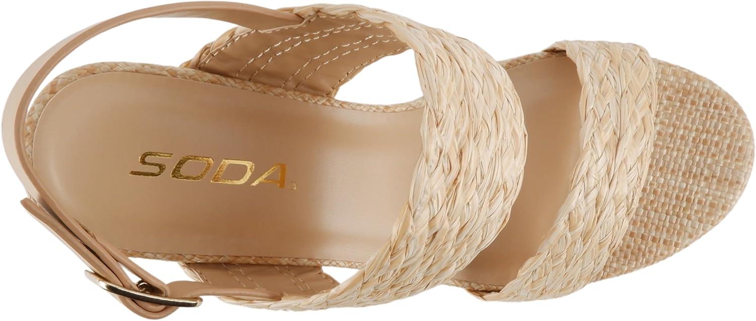 imageSoda Home  Women Round Toe Raffia Upper High Heel Platform Wedge Sandal with Adjustable Ankle StrapBeige Raffia