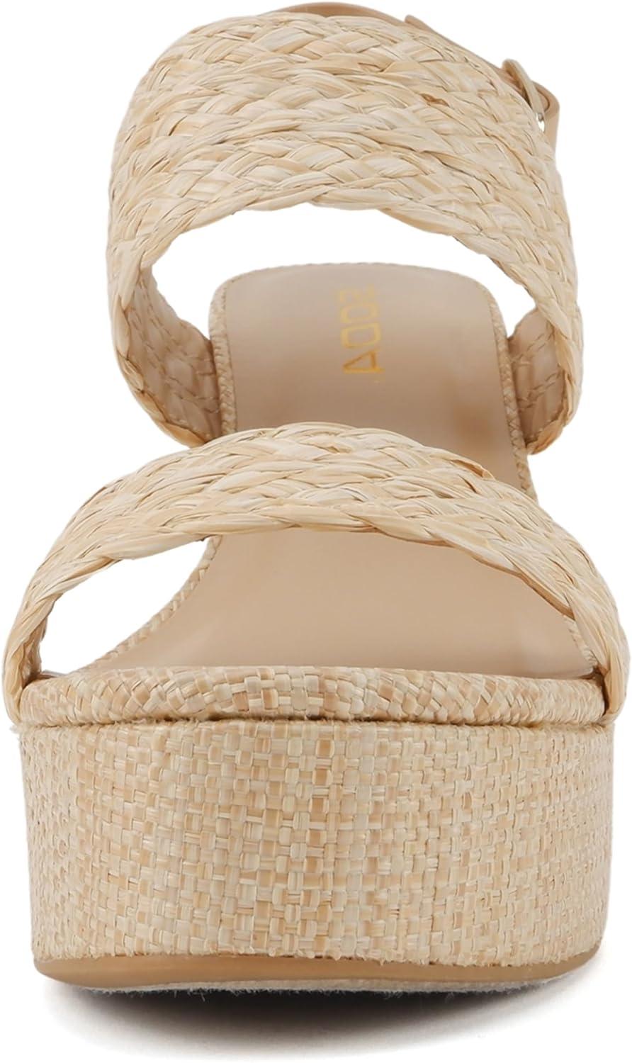 imageSoda Home  Women Round Toe Raffia Upper High Heel Platform Wedge Sandal with Adjustable Ankle StrapBeige Raffia