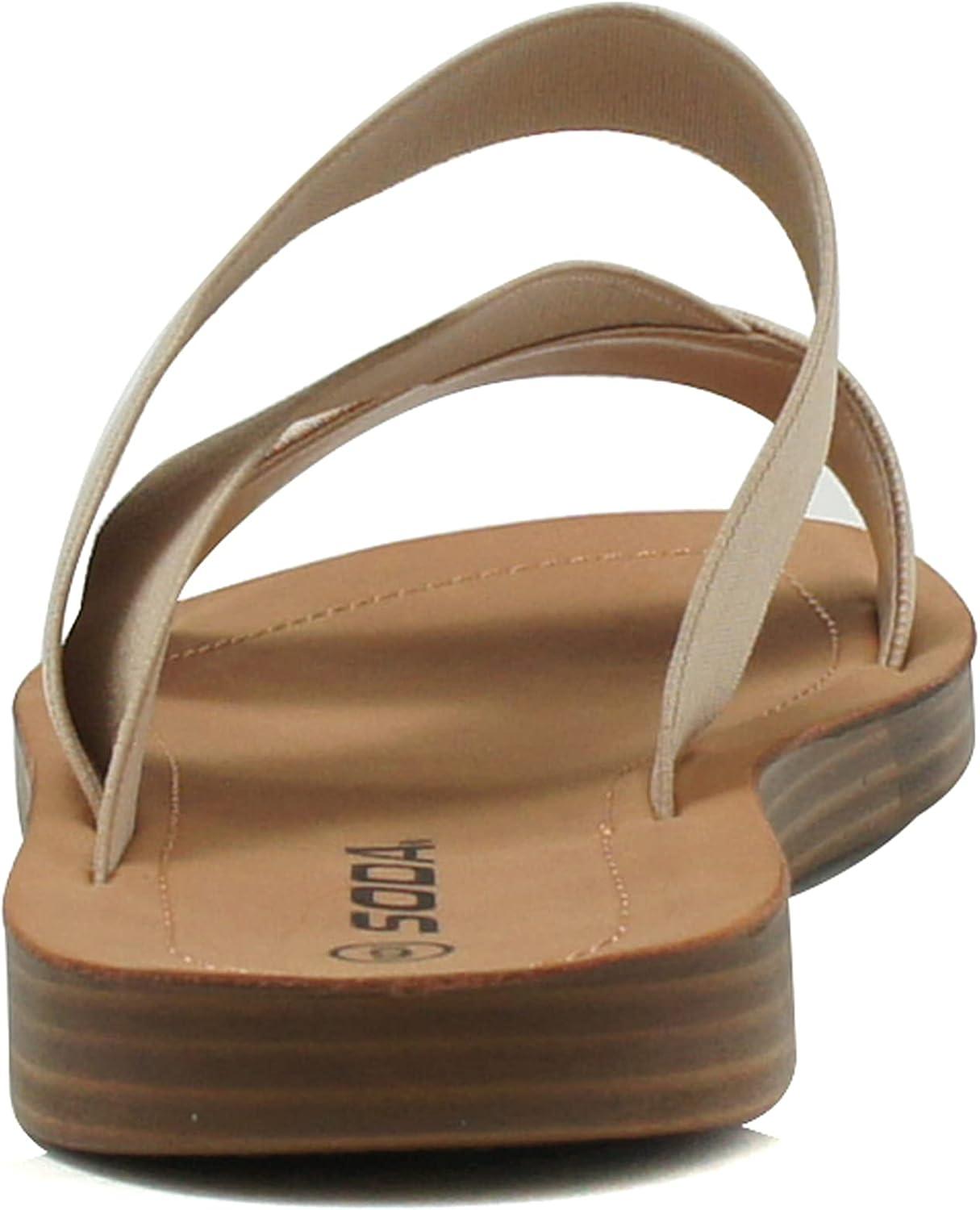 imageSoda Hummock  Women Slip On Casual Open Toe Double Elastic Bands with Diagonal Middle Strap Fashion Gladiator Sandal