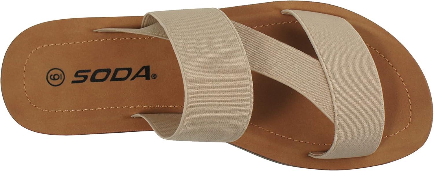 imageSoda Hummock  Women Slip On Casual Open Toe Double Elastic Bands with Diagonal Middle Strap Fashion Gladiator Sandal