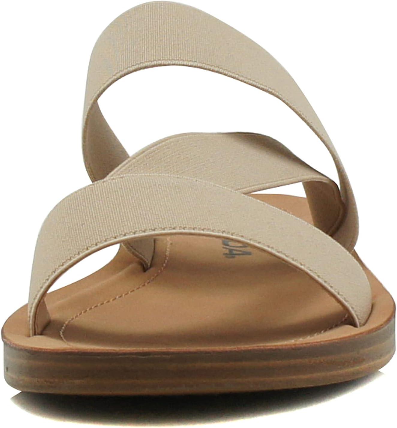 imageSoda Hummock  Women Slip On Casual Open Toe Double Elastic Bands with Diagonal Middle Strap Fashion Gladiator Sandal