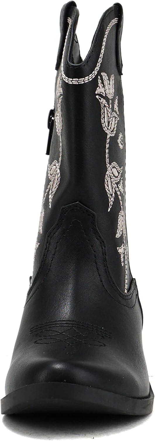 imageSoda INCH2 KidsGirlsChildren Western Cowboy Stitched Pointe Toe Block Low Heel Ankle Mid Shaft Fashion BootsBlack Pu