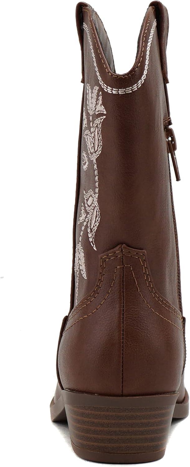 imageSoda INCH2 KidsGirlsChildren Western Cowboy Stitched Pointe Toe Block Low Heel Ankle Mid Shaft Fashion BootsDtan Pu