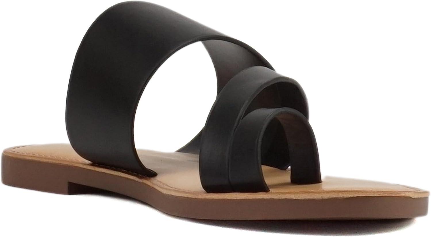 imageSoda Joan Womens Open Toe Slip On Flip Flop SandalsBlack