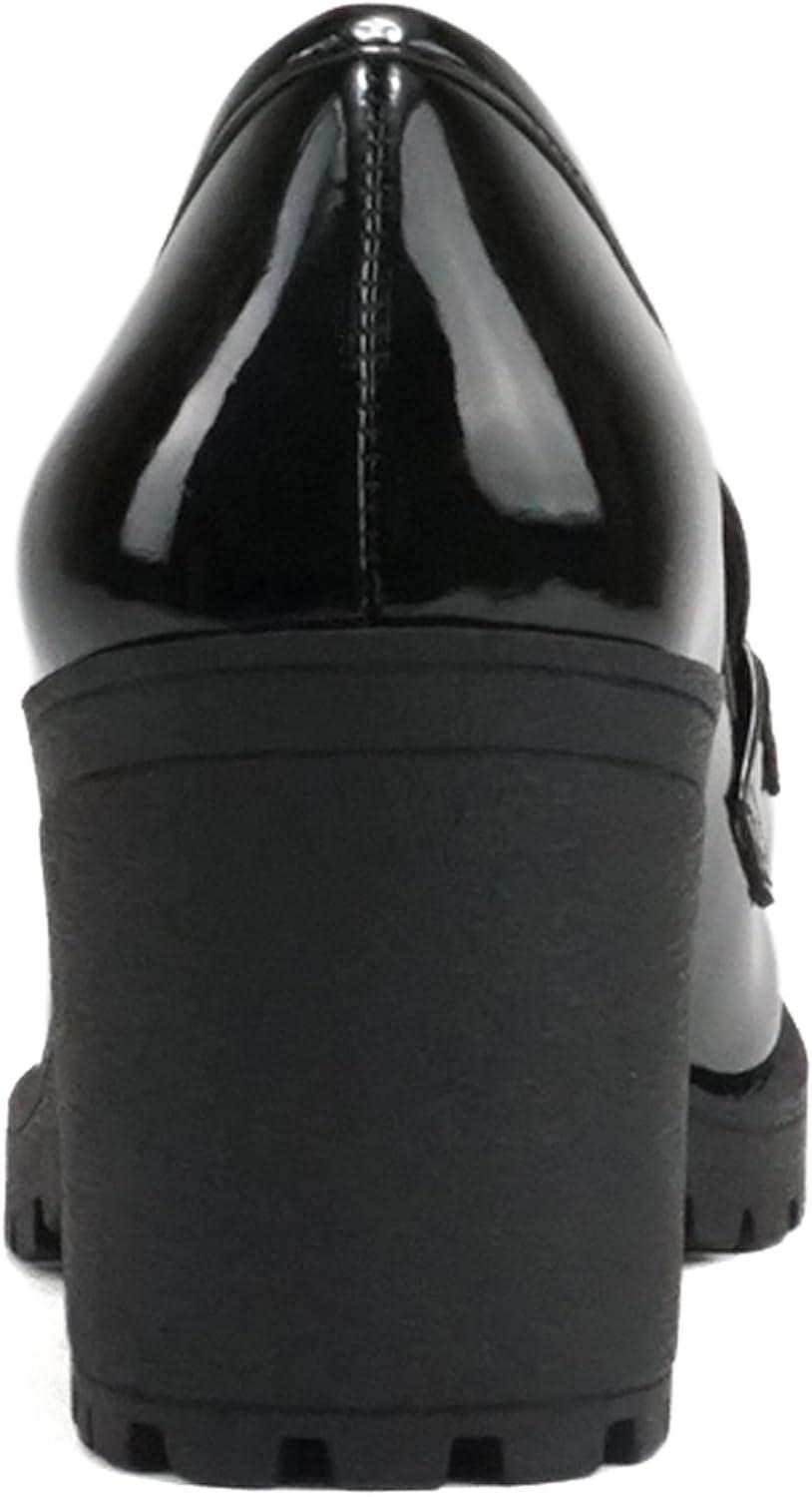 imageSoda Kinder  Women Slip On Chunky Mid Heel Lug Sole Penny Loafer ShoeBlack Patent