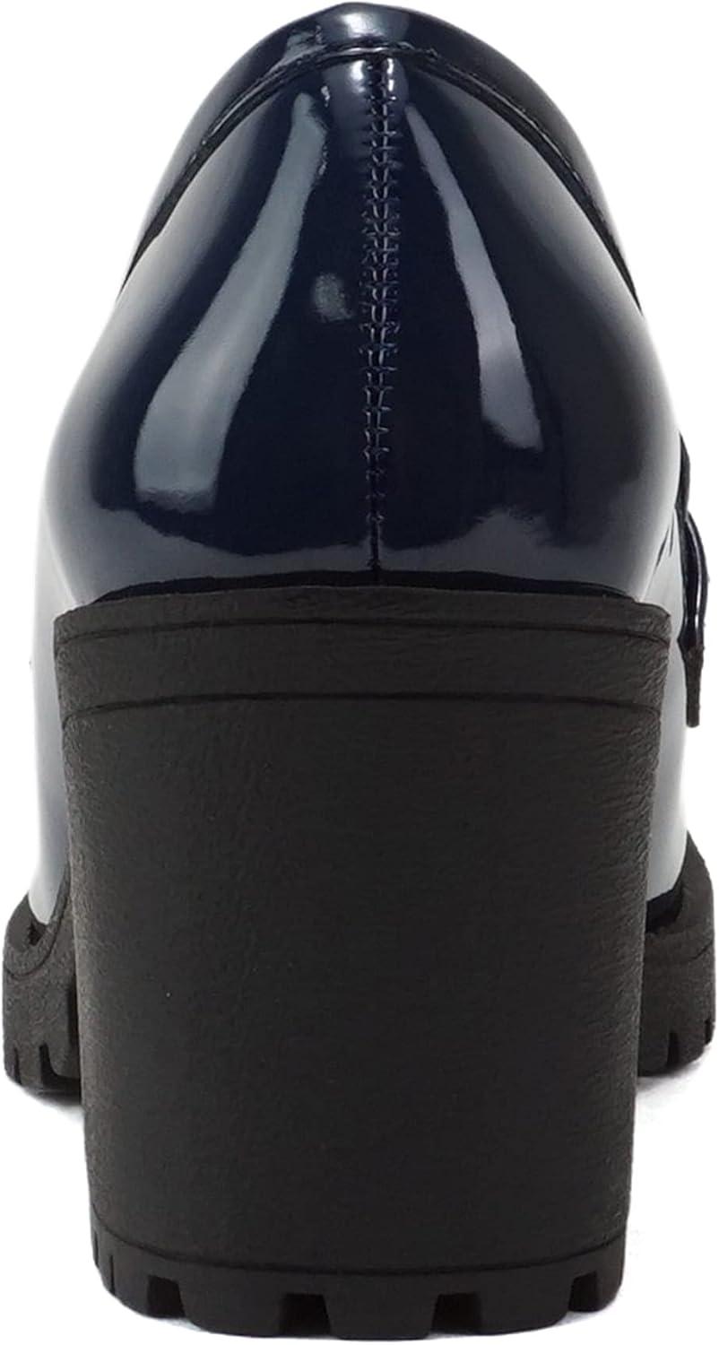 imageSoda Kinder  Women Slip On Chunky Mid Heel Lug Sole Penny Loafer ShoeNavy Patent