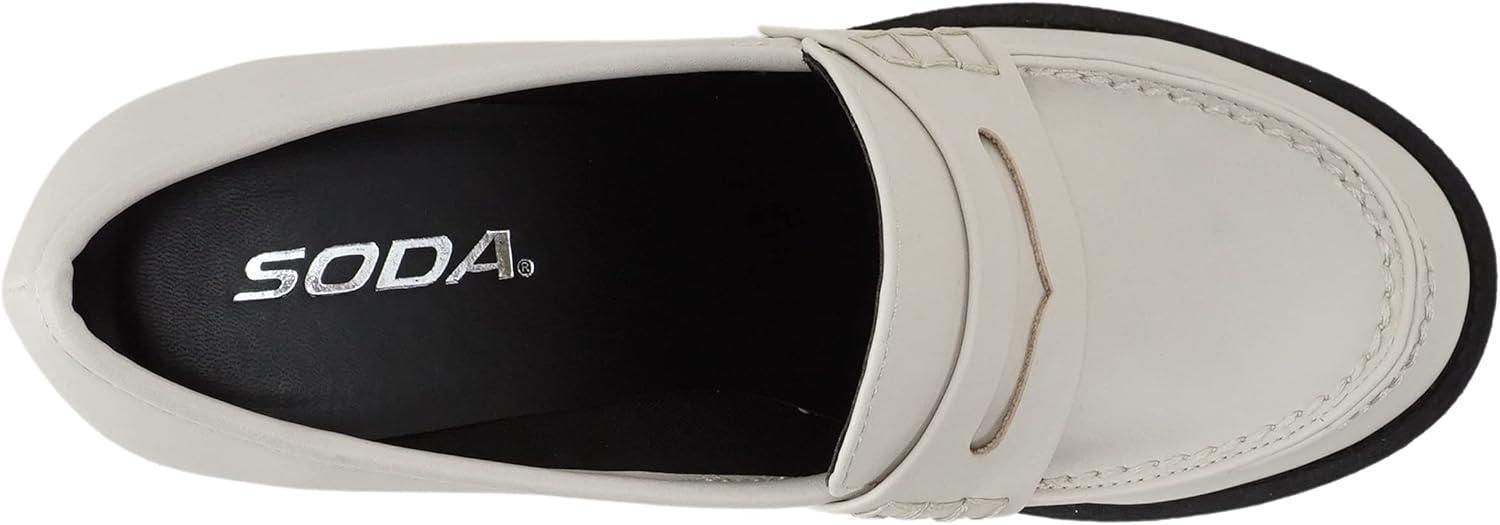 imageSoda Kinder  Women Slip On Chunky Mid Heel Lug Sole Penny Loafer ShoeOff White Pu
