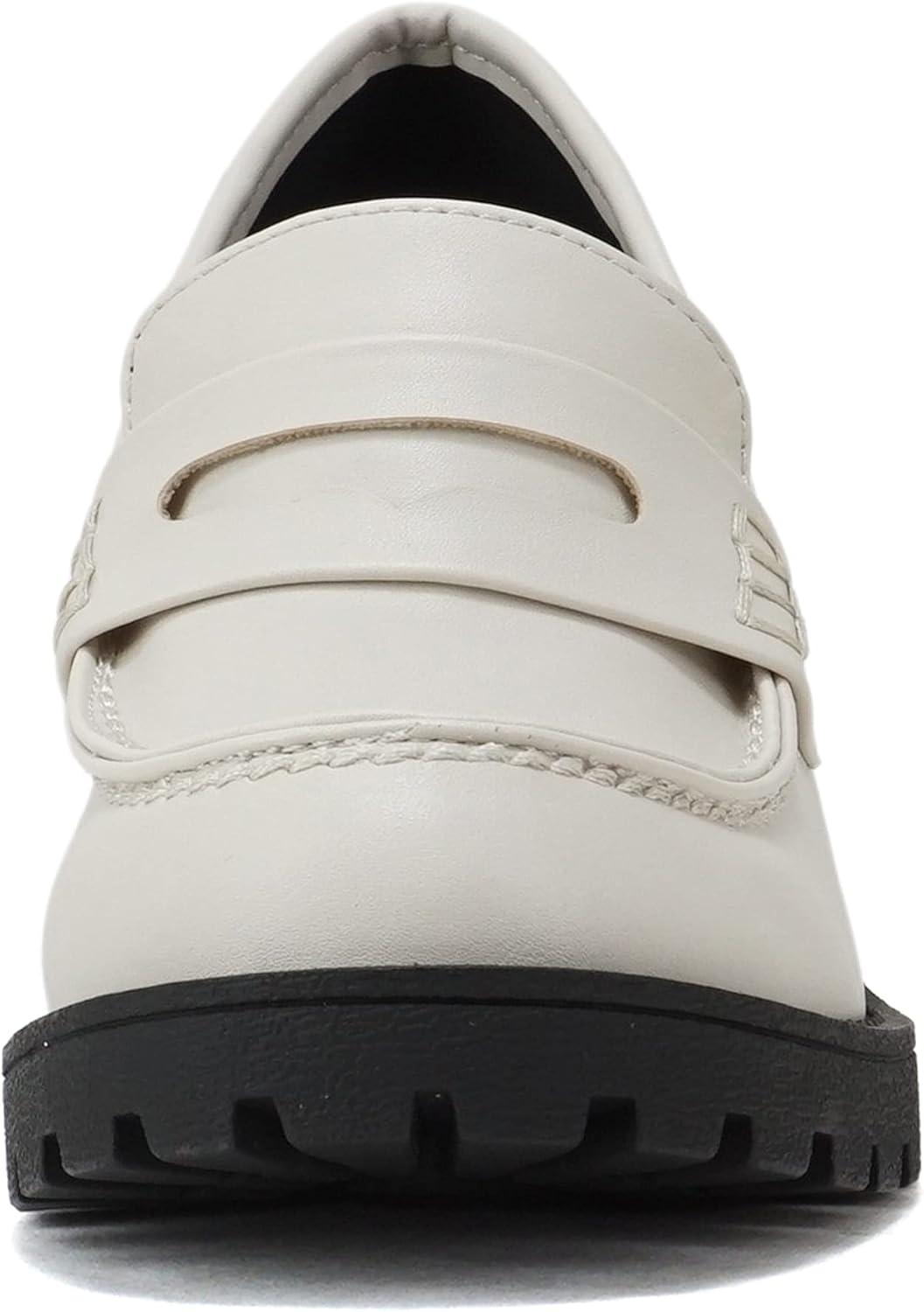 imageSoda Kinder  Women Slip On Chunky Mid Heel Lug Sole Penny Loafer ShoeOff White Pu