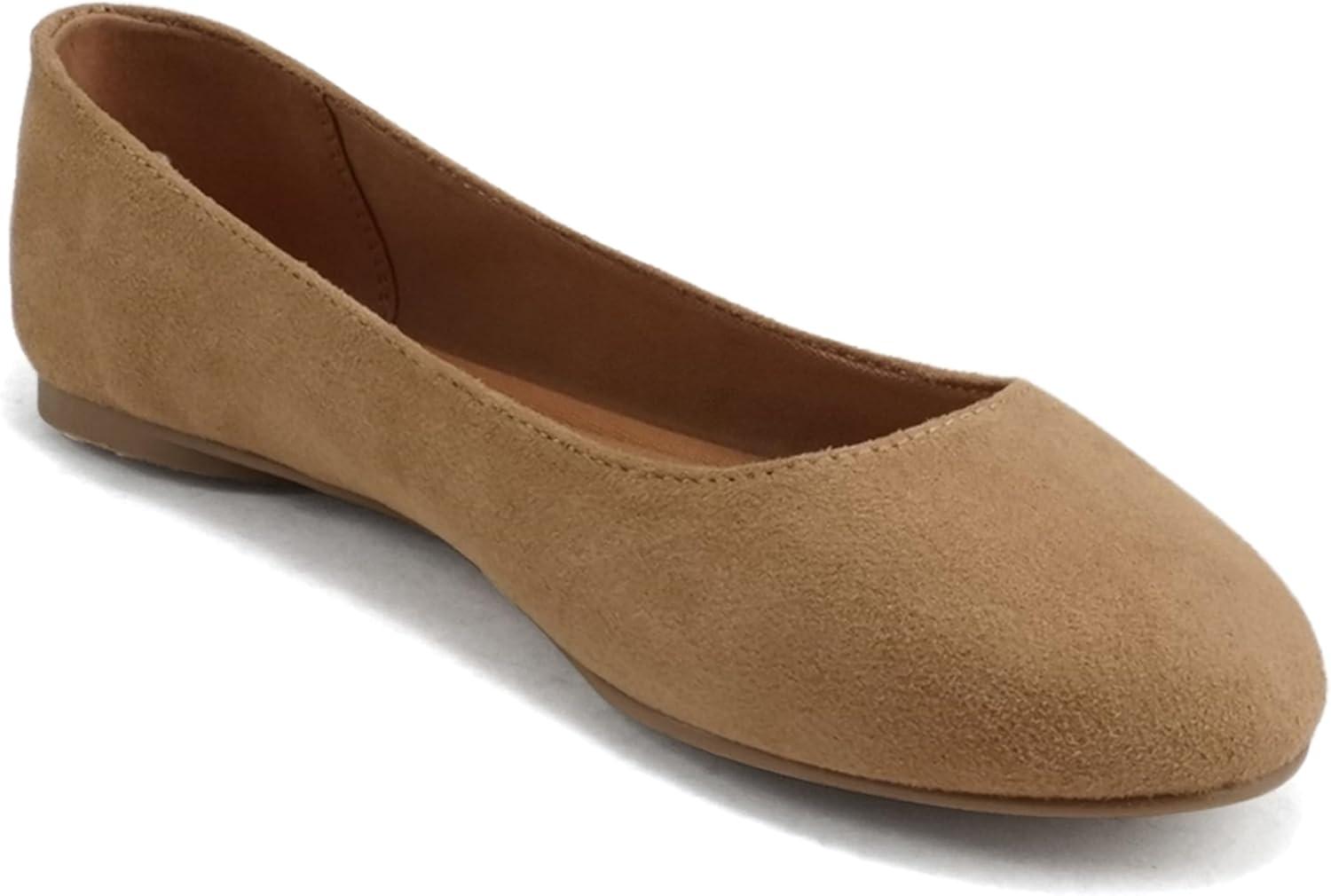 imageSoda Kreme Comfortable Basic Shoes Women Ballet Flat Round Toe Gel InsoleNatural Imitation Suede
