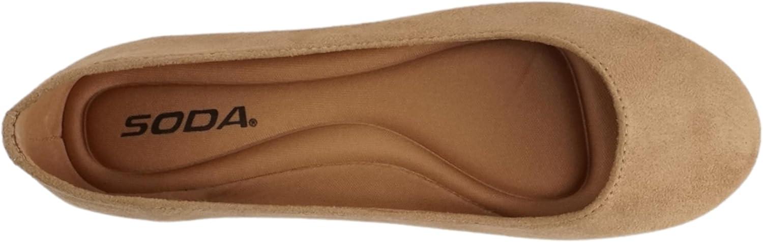 imageSoda Kreme Comfortable Basic Shoes Women Ballet Flat Round Toe Gel InsoleNatural Imitation Suede