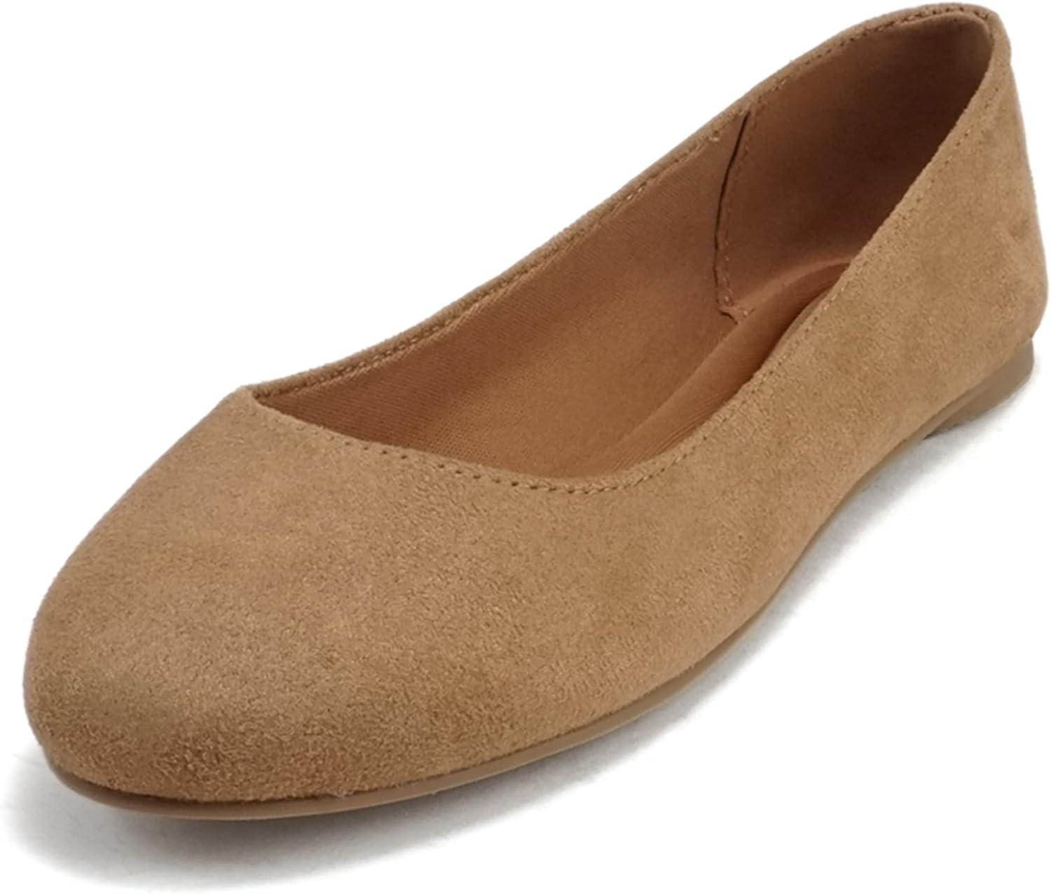 imageSoda Kreme Comfortable Basic Shoes Women Ballet Flat Round Toe Gel InsoleNatural Imitation Suede