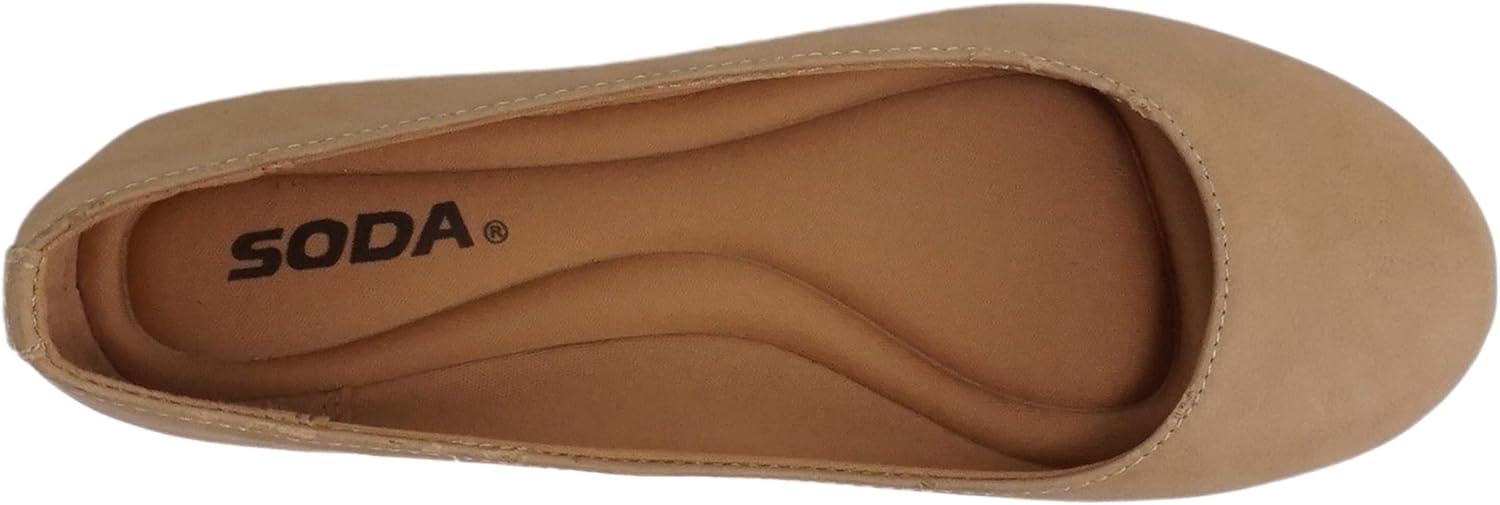 imageSoda Kreme Comfortable Basic Shoes Women Ballet Flat Round Toe Gel InsoleNatural Nubuck