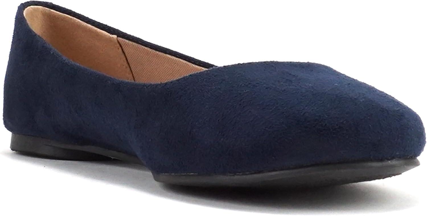 imageSoda Kreme Comfortable Basic Shoes Women Ballet Flat Round Toe Gel InsoleNavy Imitation Suede