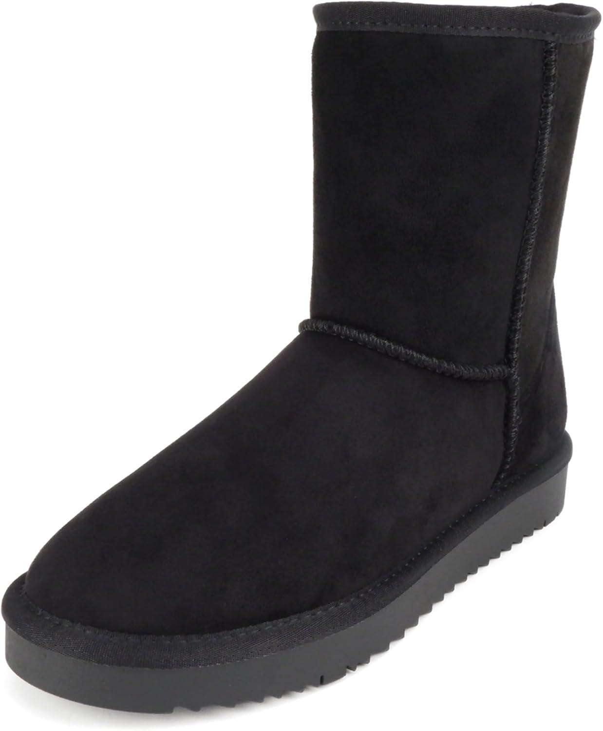 imageSoda Kuron  Women Round Toe Lug Sole Low Flatform Sherpalined Ankle BootBlack Imitation Suede