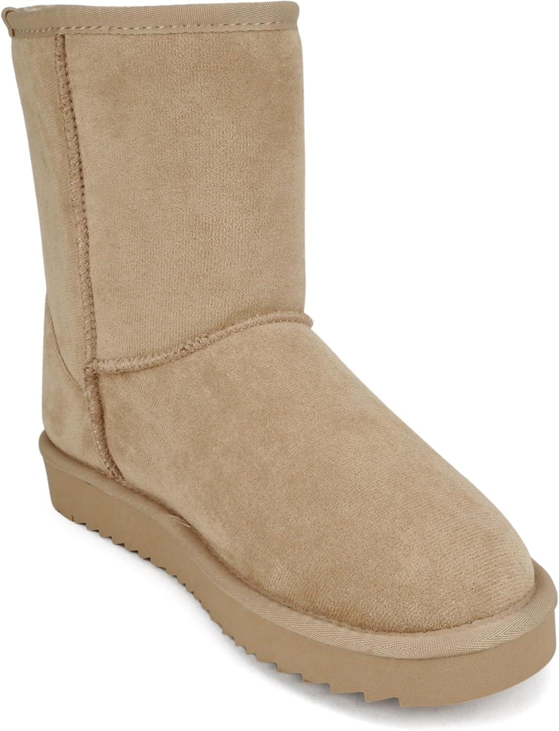 imageSoda Kuron  Women Round Toe Lug Sole Low Flatform Sherpalined Ankle BootOatmeal Imitation Suede