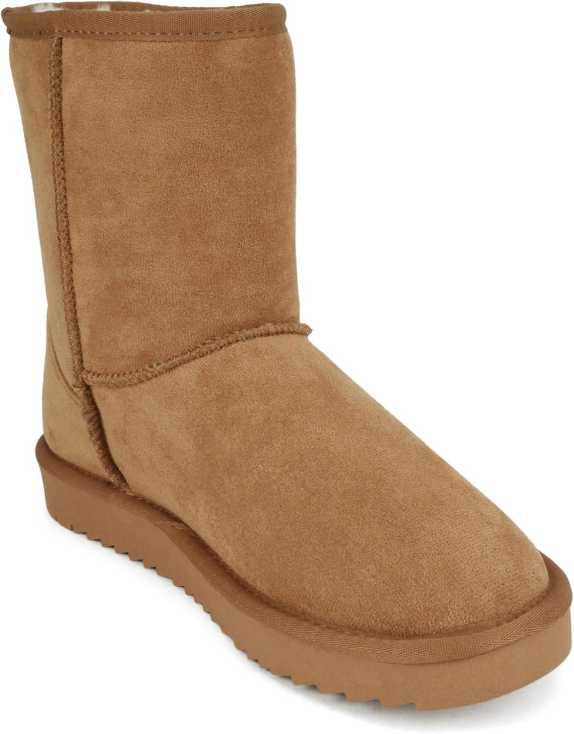 imageSoda Kuron  Women Round Toe Lug Sole Low Flatform Sherpalined Ankle BootTan Imitation Suede