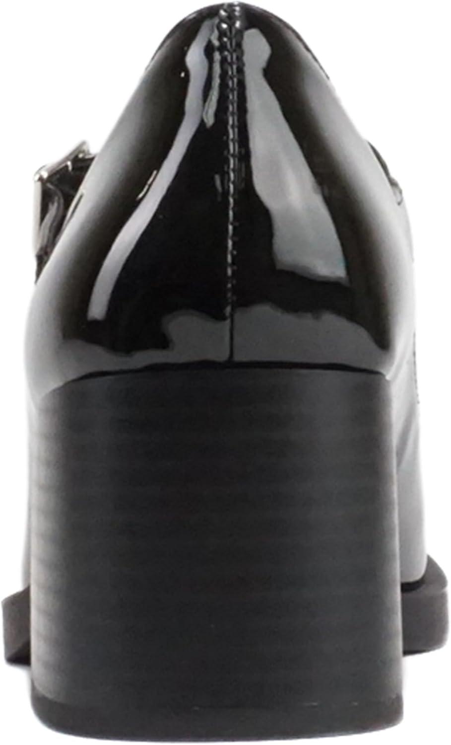 imageSoda Lance  Women Fashion Classic Mary Jane Pump Rounded Square Toe Low Block Heel ShoeBlack Pat