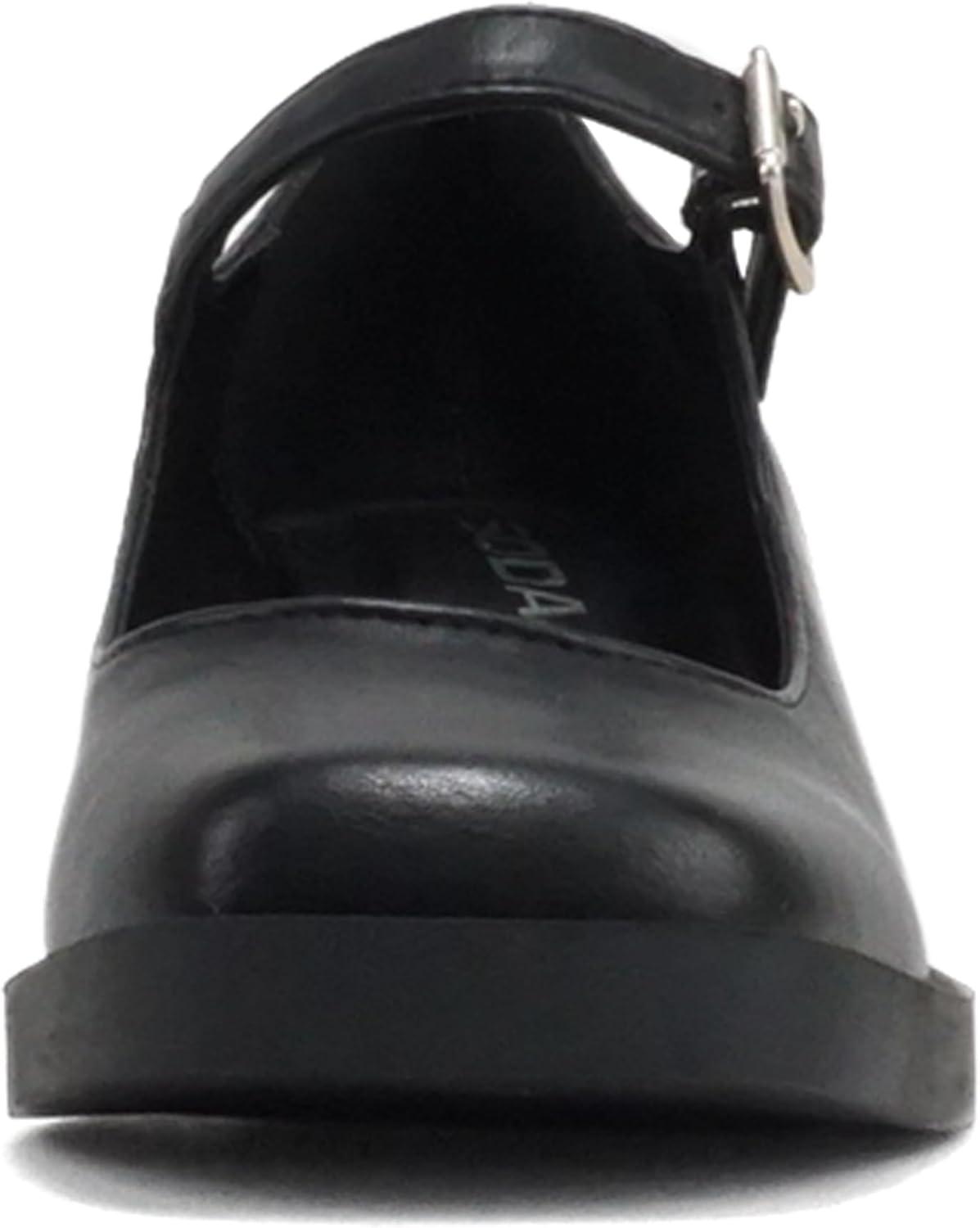 imageSoda Lance  Women Fashion Classic Mary Jane Pump Rounded Square Toe Low Block Heel ShoeBlack Pu