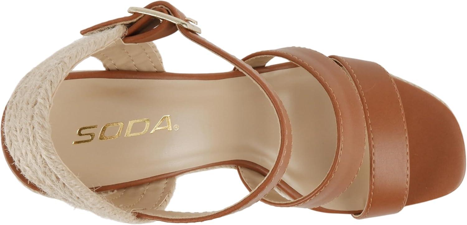 imageSoda Lavina  Women Open Square Toe Multi Band High Heel Espadrille Wedge Sandal with Adjustable Ankle StrapTan Pu