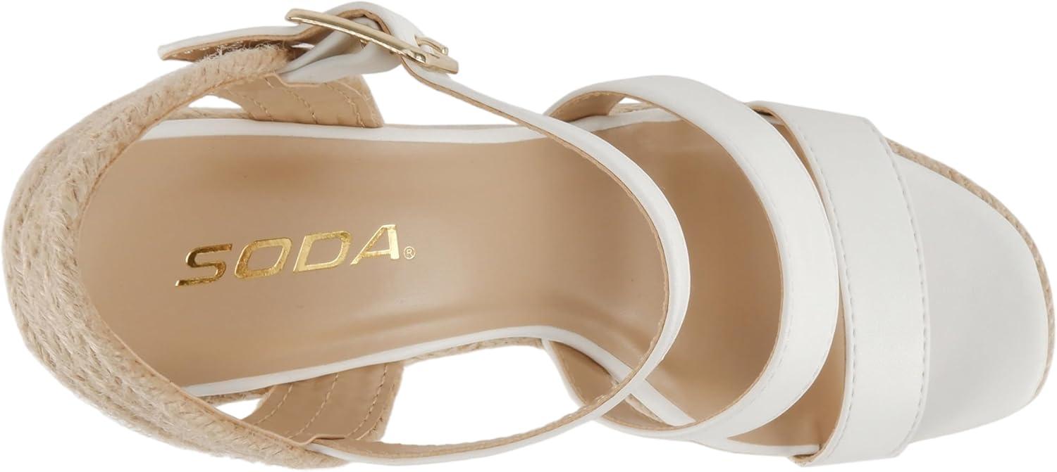 imageSoda Lavina  Women Open Square Toe Multi Band High Heel Espadrille Wedge Sandal with Adjustable Ankle StrapWhite Pu