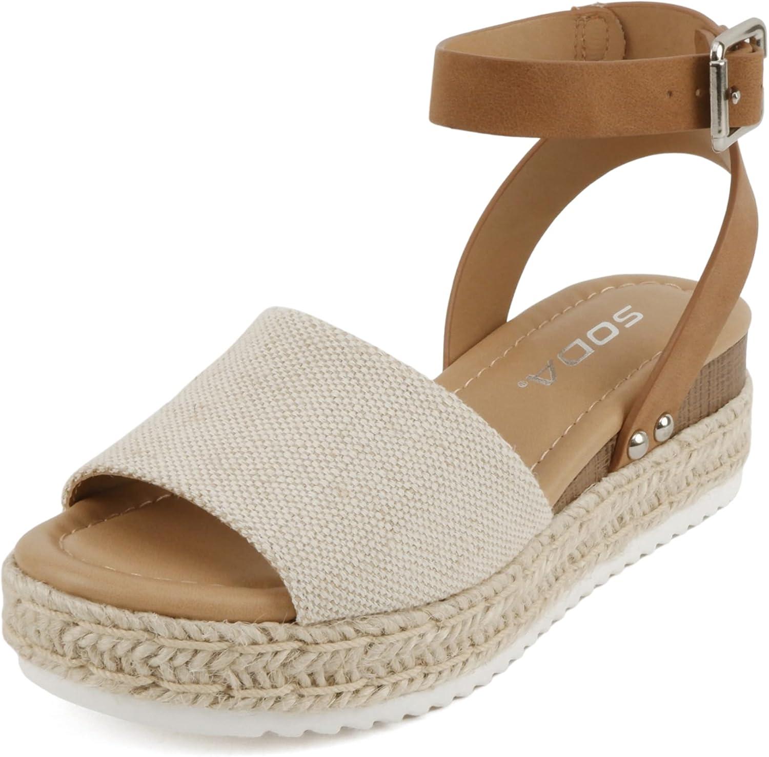 imageSoda Little KidsChildrenGirls TopicIIS Espadrille Flatform Wedge Open Toe SandalsBeige CanvasTan